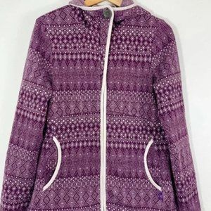 Prana Nordic Fair Isle Purple Printed Hooded Sweatshirt Zip Up Size Large